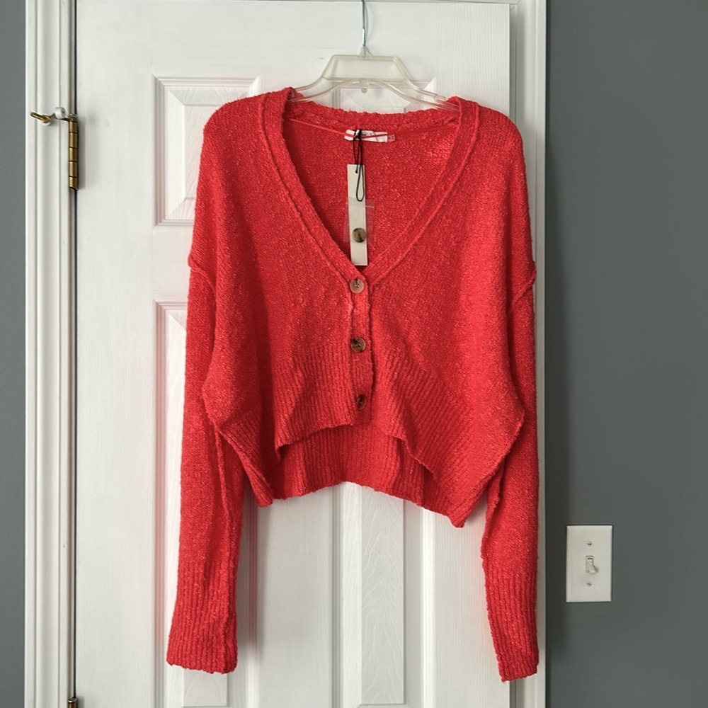 NWT Mustard Seed Coral Oversized Cropped Cardigan
